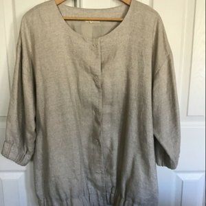 Eileen Fisher Tan Gold Lame Linen Jacket 1X